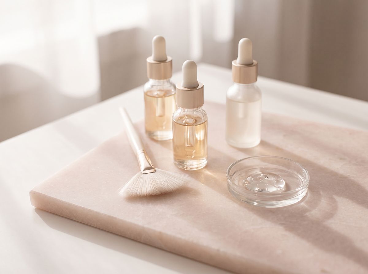 Dropper bottles, fan brush and peel gel for a corrective chemical peel