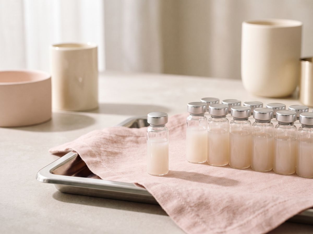 Glass vials of polynucleotide serum on a tray for PN regeneration therapy