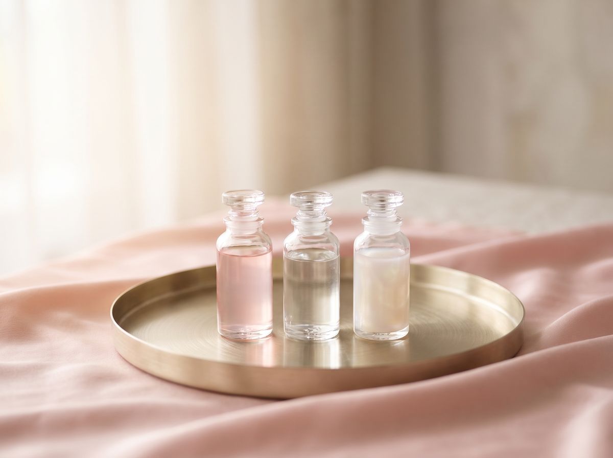 Three crystal serum vials on a gold tray for the Royal Monaco Cocktail protocol